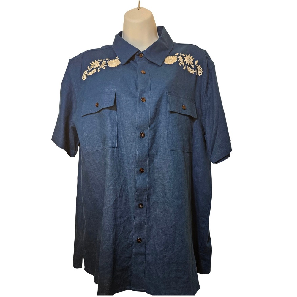 Latino Heritage Month Embroidered Woven Shirt Mens XL Blue NEW Short Sleeve